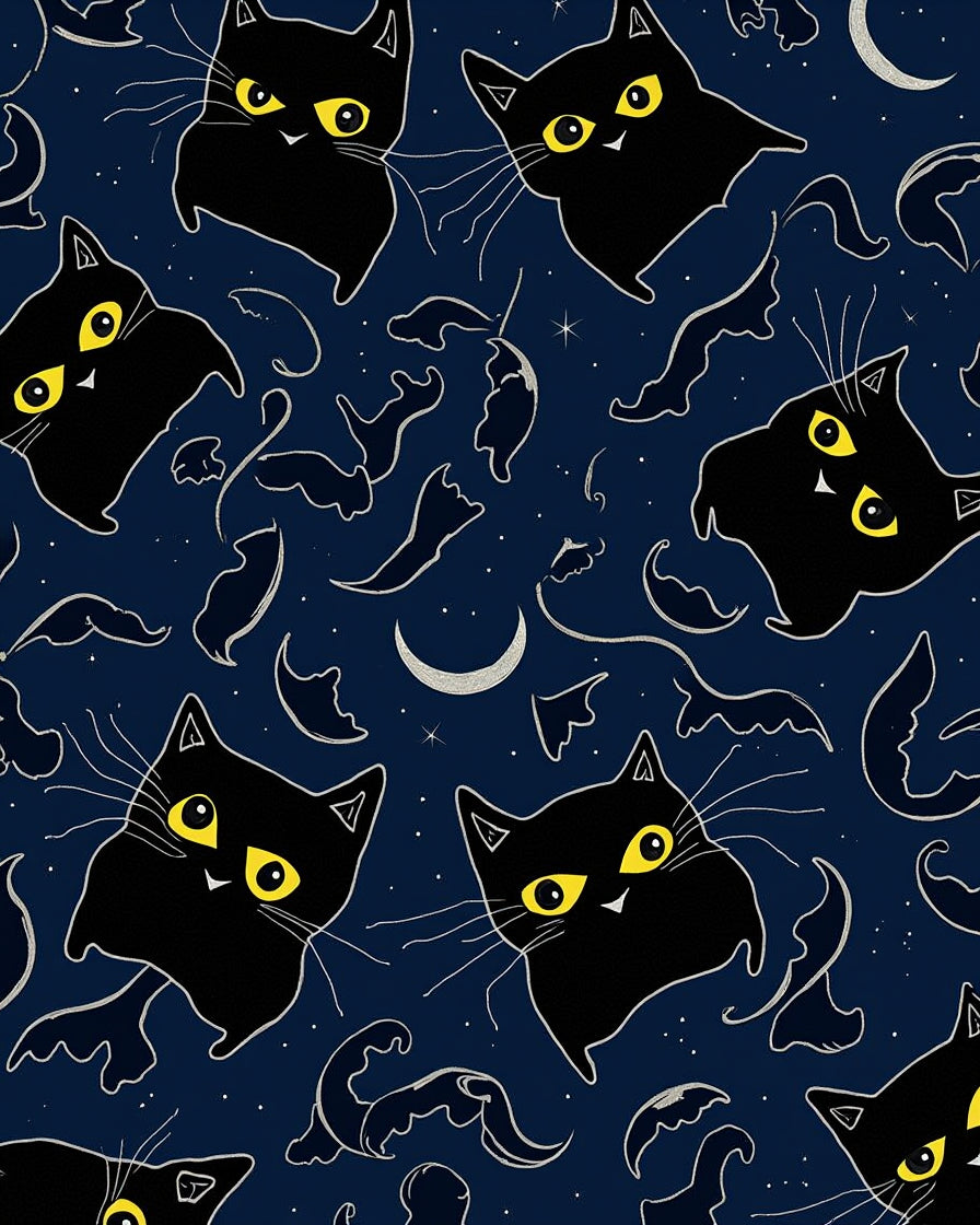 Whimsical Black Cat Night Theme Rug