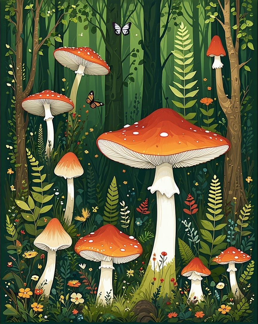 Enchanted Forest Mushroom Pattern Rug