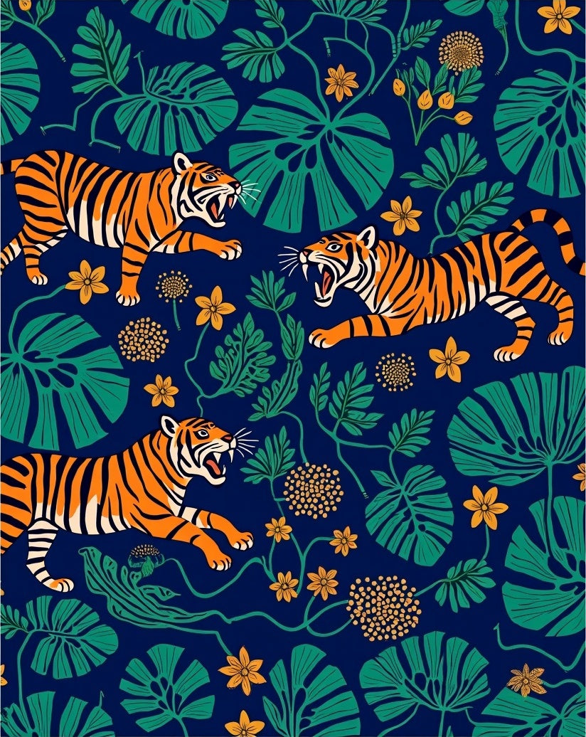 Wild Tigers In Tropical Jungle Rug