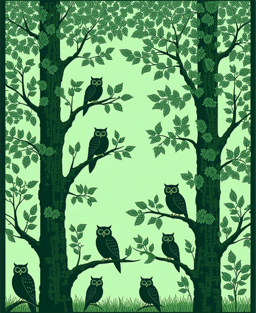 Forest Owls Patterned Green Palette Rug