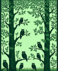 Forest Owls Patterned Green Palette Rug