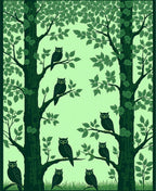 Forest Owls Patterned Green Palette Rug