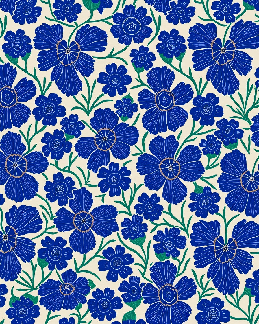 Vibrant Blue Floral Pattern Rug