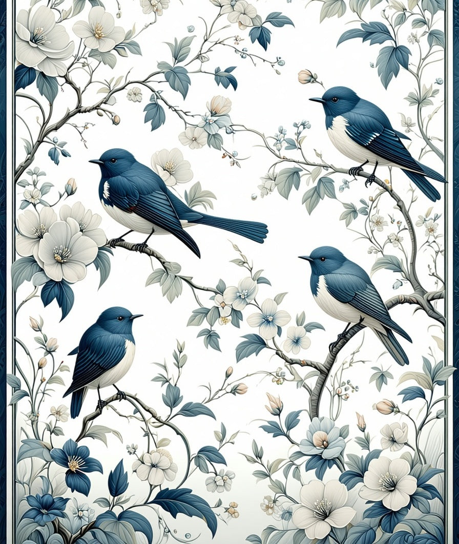 Blue Birds and Floral Branches Design Rug