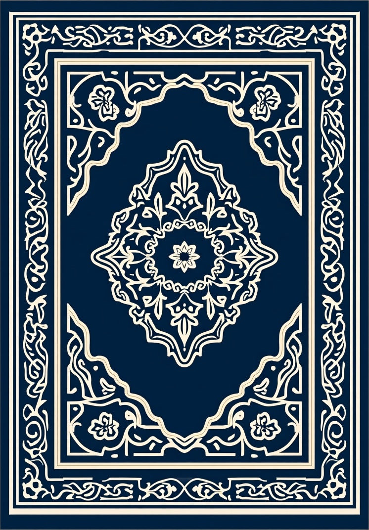 Ornate Blue Cream Medallion Rug