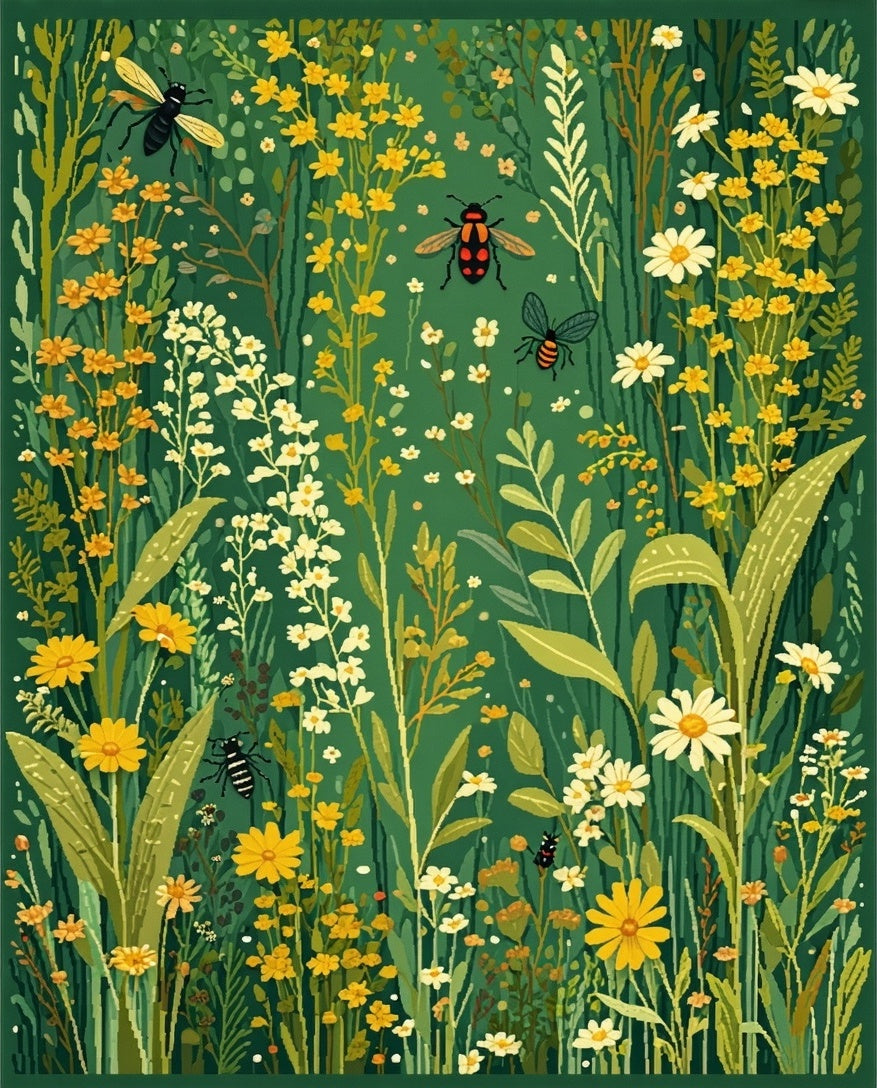 Whimsical Garden Scene With Insects Rug