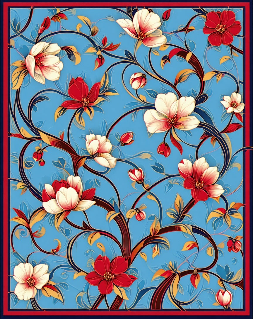 Vibrant Floral Vine Art Design Rug