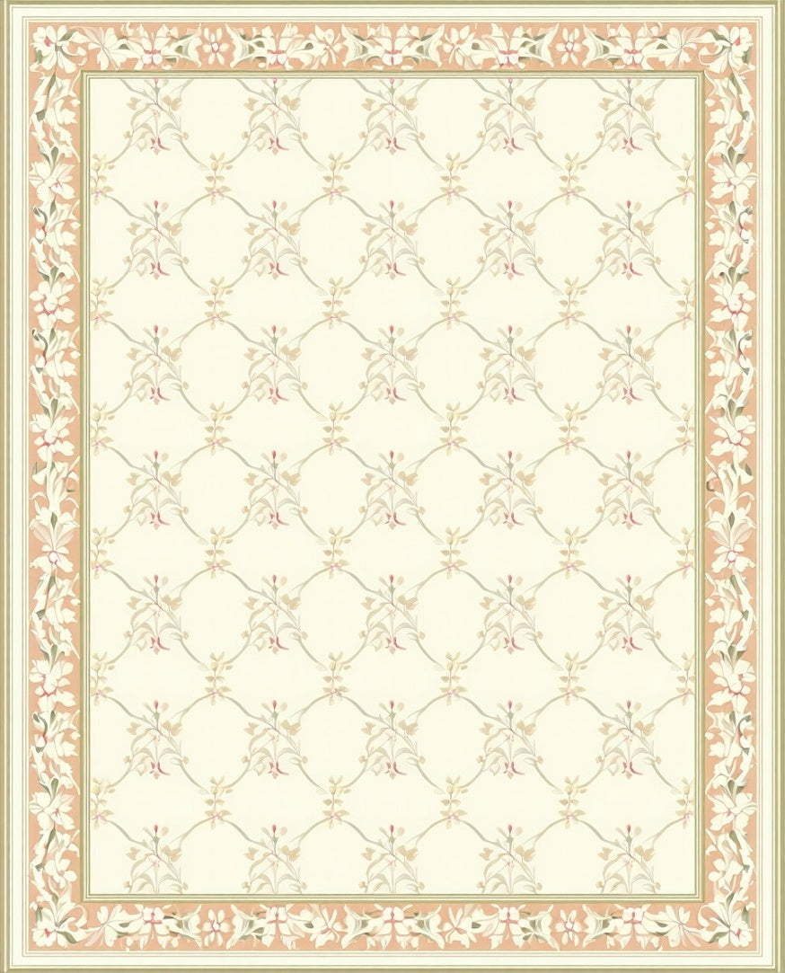 Delicate Floral Lattice Border Rug