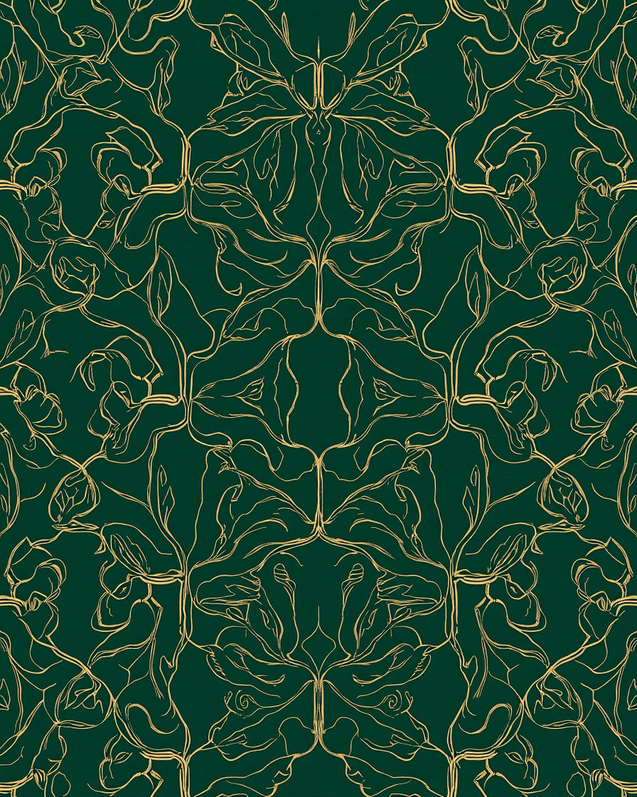 Emerald Green Floral Outline Pattern Rug