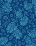 Blue Tropical Palm Leaf Pattern Rug