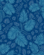 Blue Tropical Palm Leaf Pattern Rug