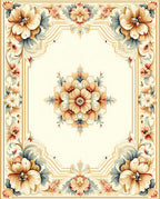 Elegant Floral Cream Border Design Rug