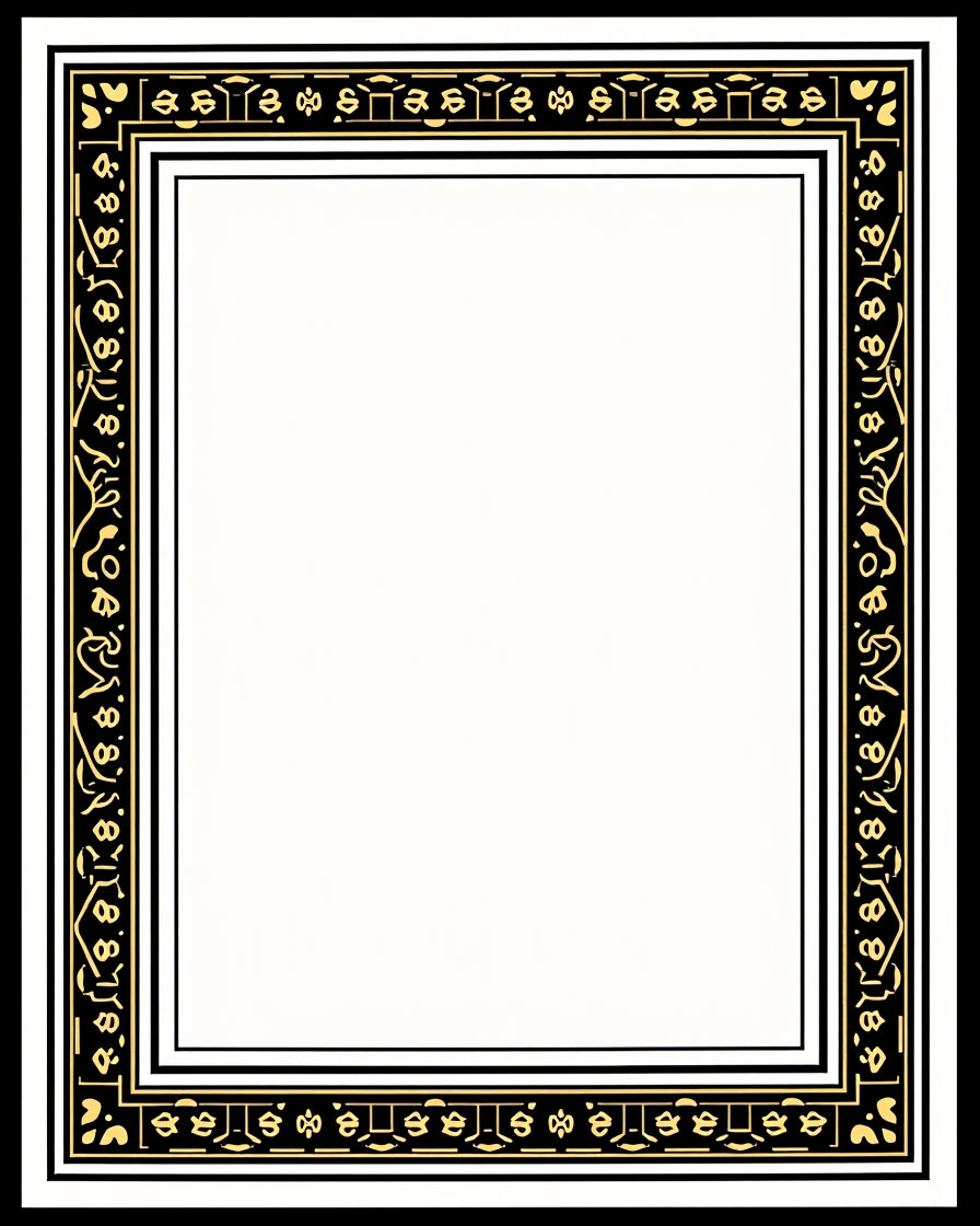 Ornate Black Gold Floral Border Rug