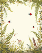 Whimsical Ladybug Fern Border Design Rug