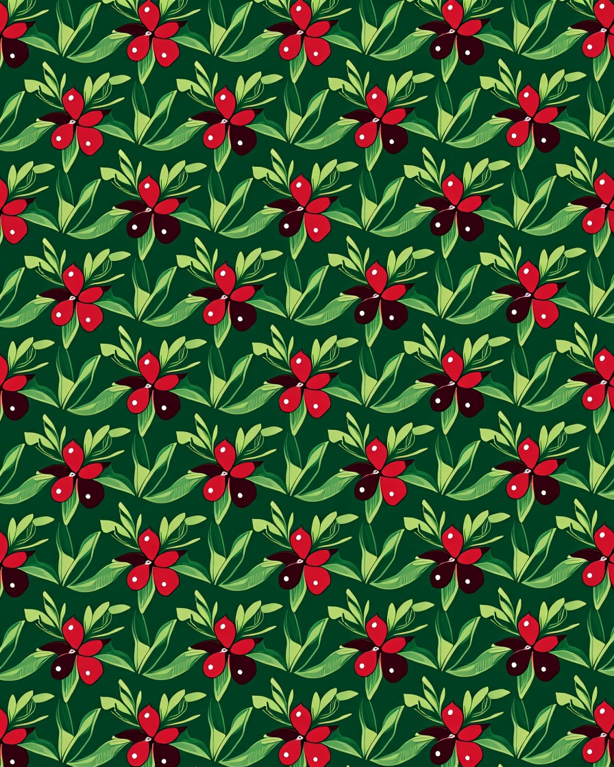 Deep Green Red Floral Repeat Rug