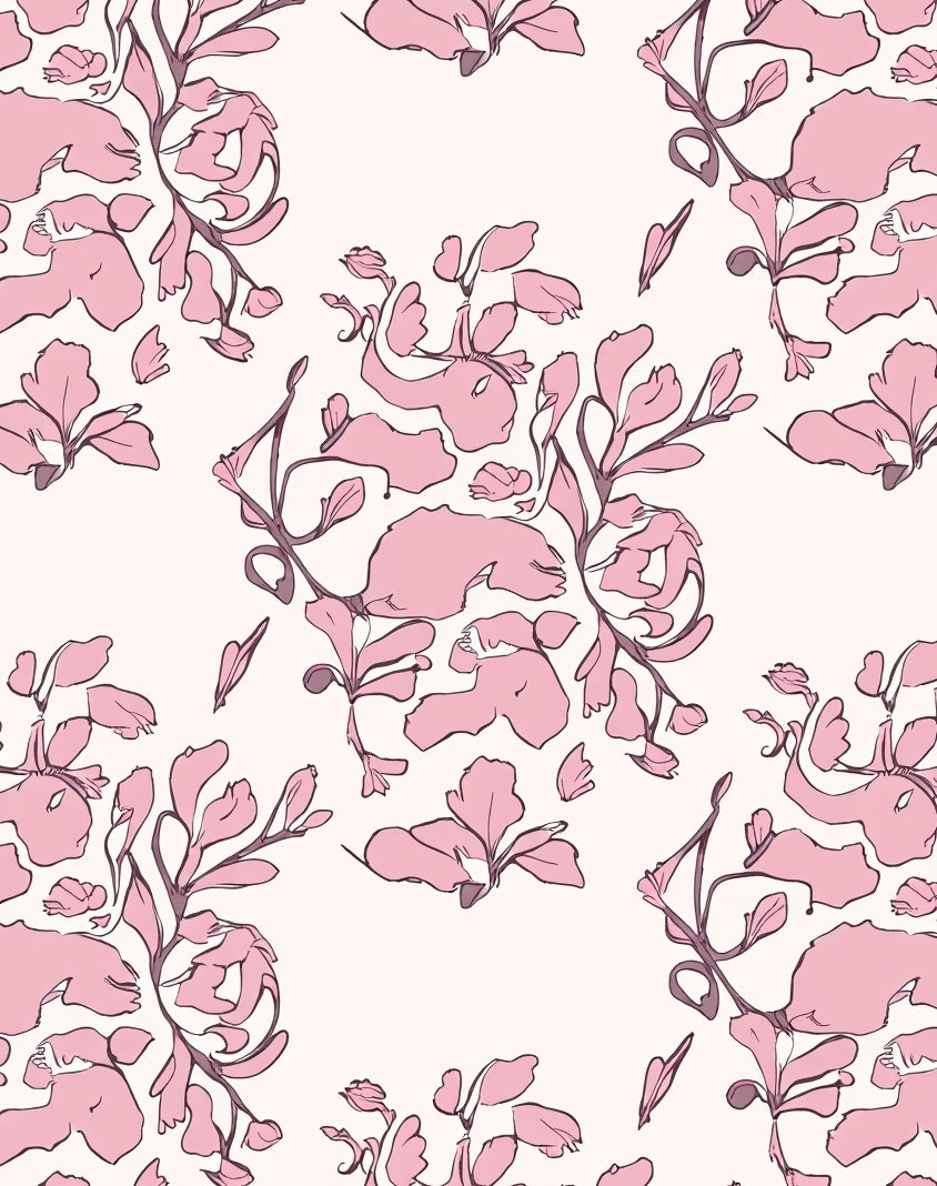 Floral Sketch Pink Nature Motifs Rug