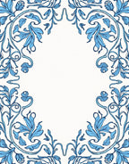 Blue Floral Acanthus Scroll Border Rug