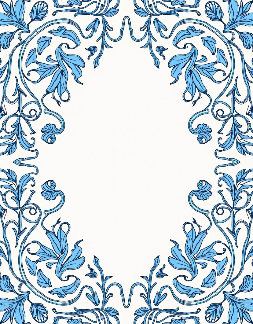 Blue Floral Acanthus Scroll Border Rug
