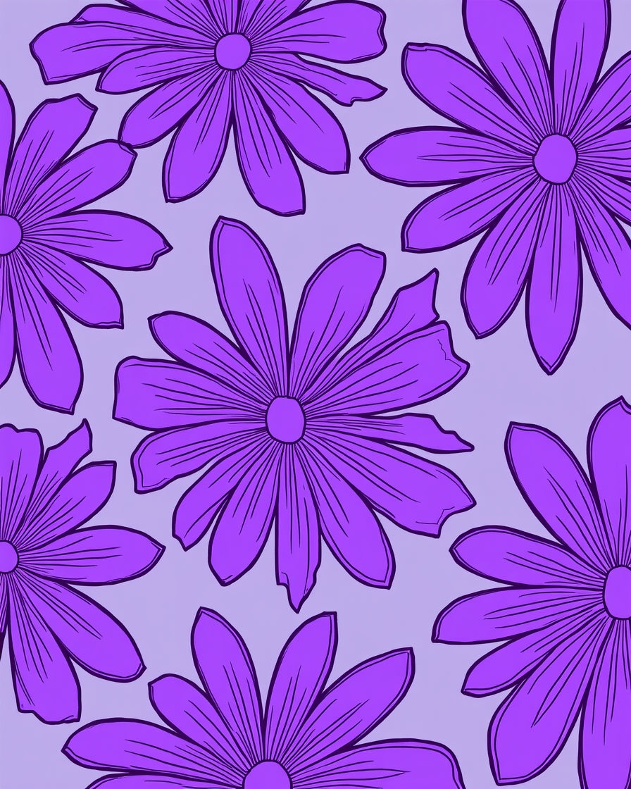 Purple Daisy Outline Graphic Pattern Rug