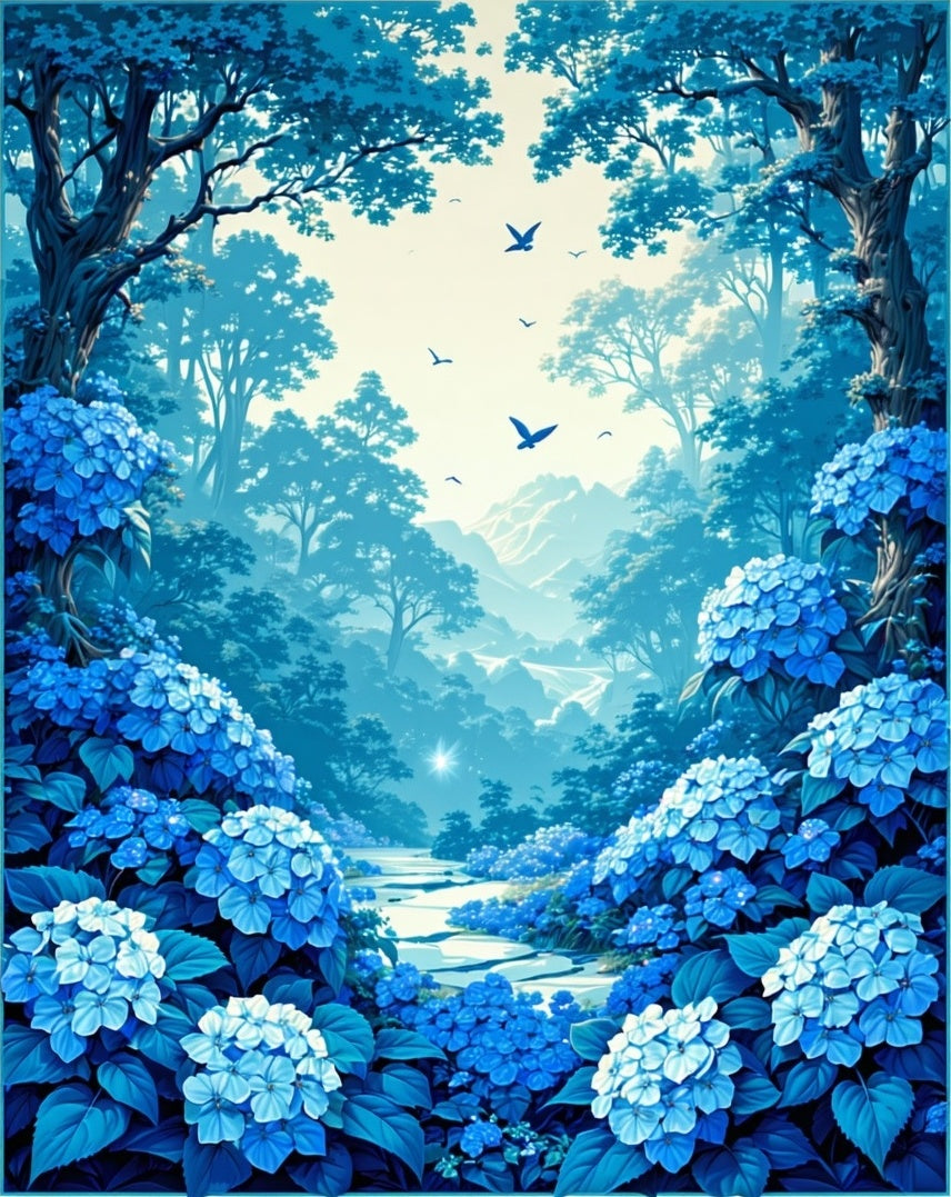 Enchanted Forest Hydrangea Bloom Design Rug