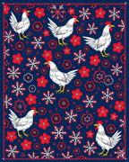 White Chicken Red Floral Snowflake Mix Rug