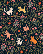 Playful Cats Among Floral Garden Rug
