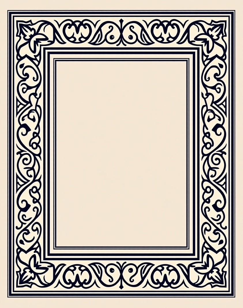 Intricate Navy Scrollwork Square Border Rug