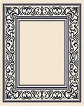Intricate Navy Scrollwork Square Border Rug