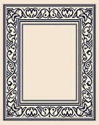 Intricate Navy Scrollwork Square Border Rug