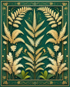 Elegant Gold Fern Botanical Art Rug