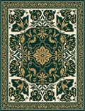 Dark Green Golden Floral Medallion Rug