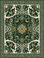 Dark Green Golden Floral Medallion Rug
