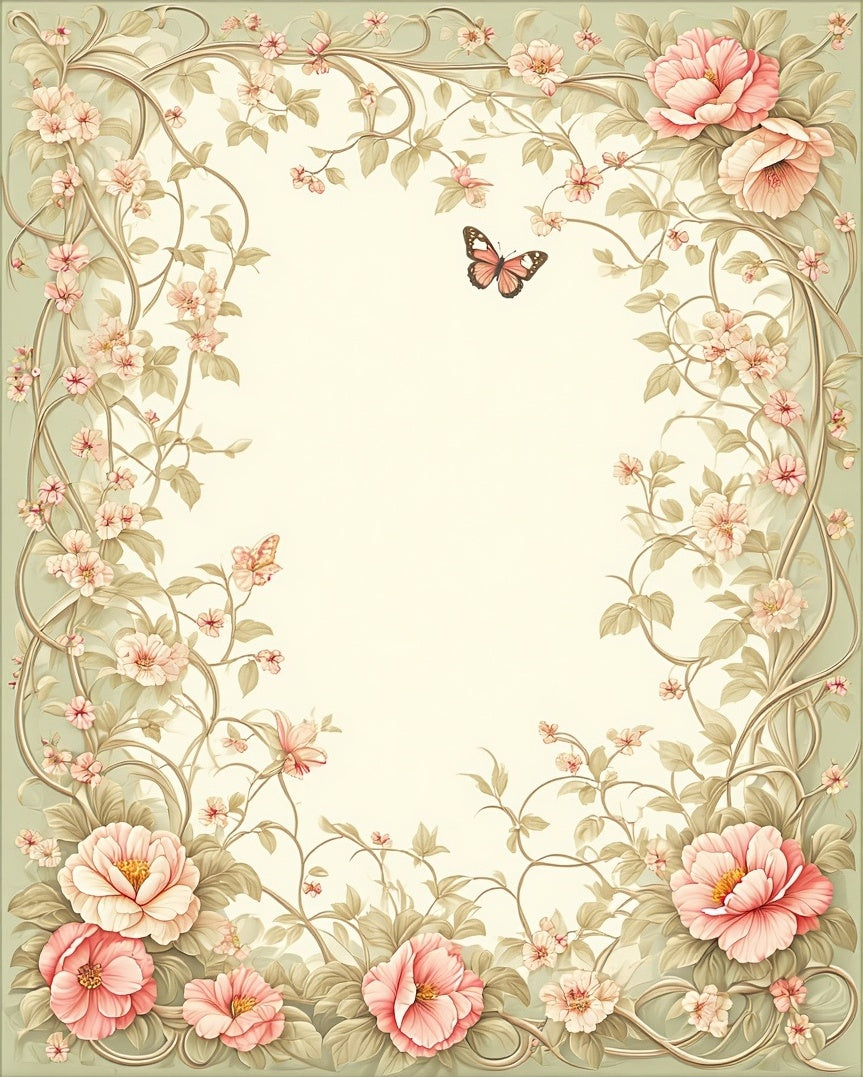 Floral Vine And Butterfly Design Rug