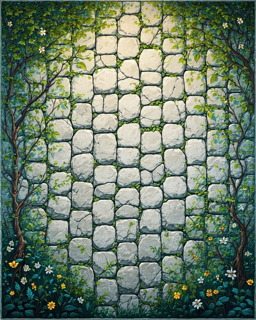 Enchanting Stone Wall Garden Pattern Rug