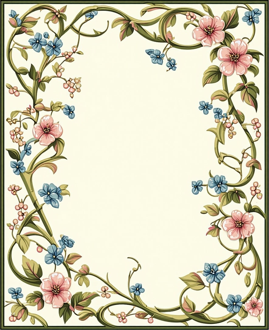 Vintage Floral Vine Scroll Pattern Rug