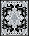Ornate Floral Mandala Black White Rug