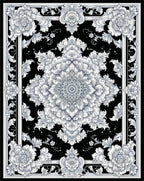 Ornate Floral Mandala Black White Rug