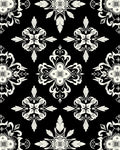 Black White Symmetric Floral Pattern Rug
