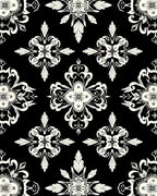 Black White Symmetric Floral Pattern Rug