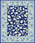 Ornate Blue White Floral Vine Medallion Rug