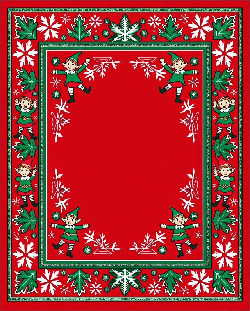 Merry Red Elf Snowflakes Border Rug