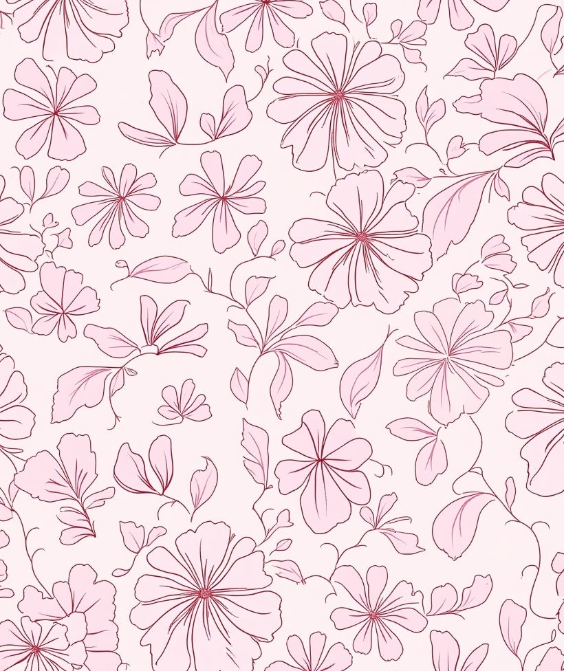Pink Outline Floral Pattern Rug