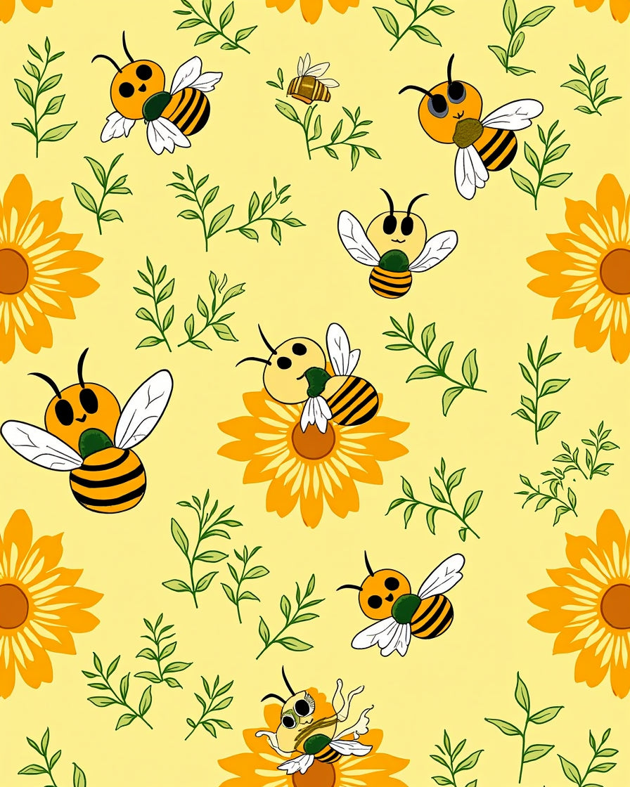 Whimsical Bees with Flower Pattern Rug