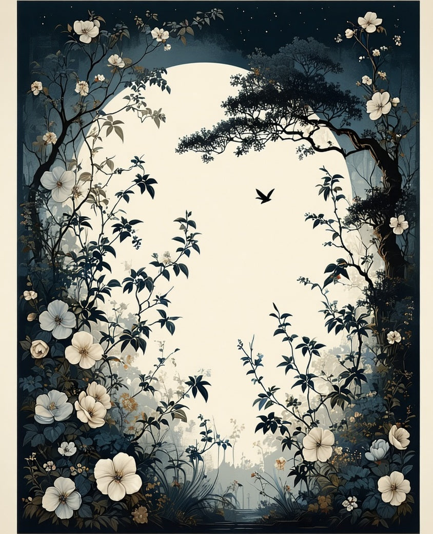 Midnight Floral Vine Silhouette Rug