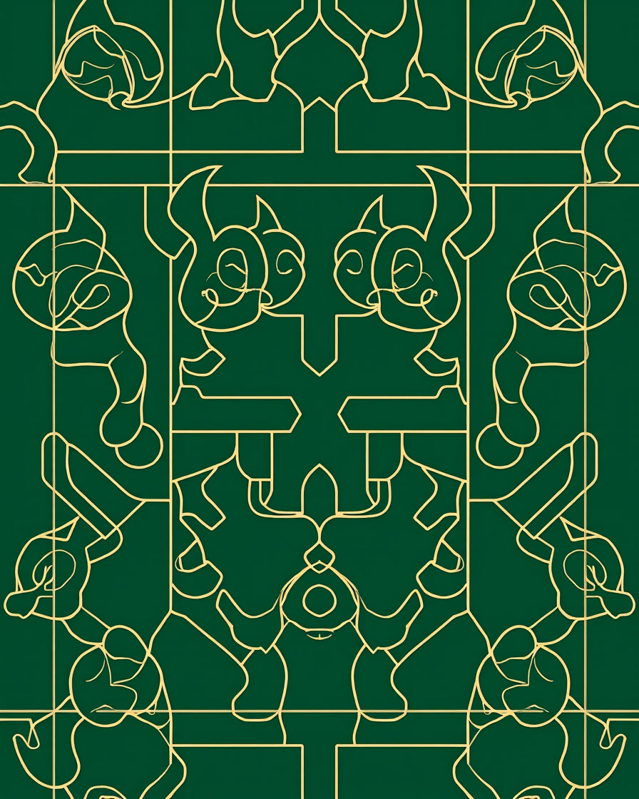 Ornate Emerald Gold Geometric Swirl Rug