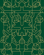 Ornate Emerald Gold Geometric Swirl Rug