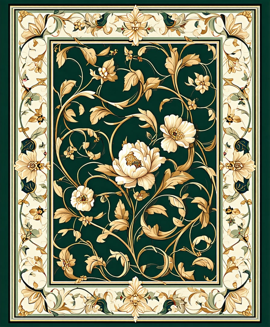 Ornate Floral Vines Pattern Rug