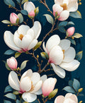 Magnolia Flower Patterned Dark Floral Design Rug