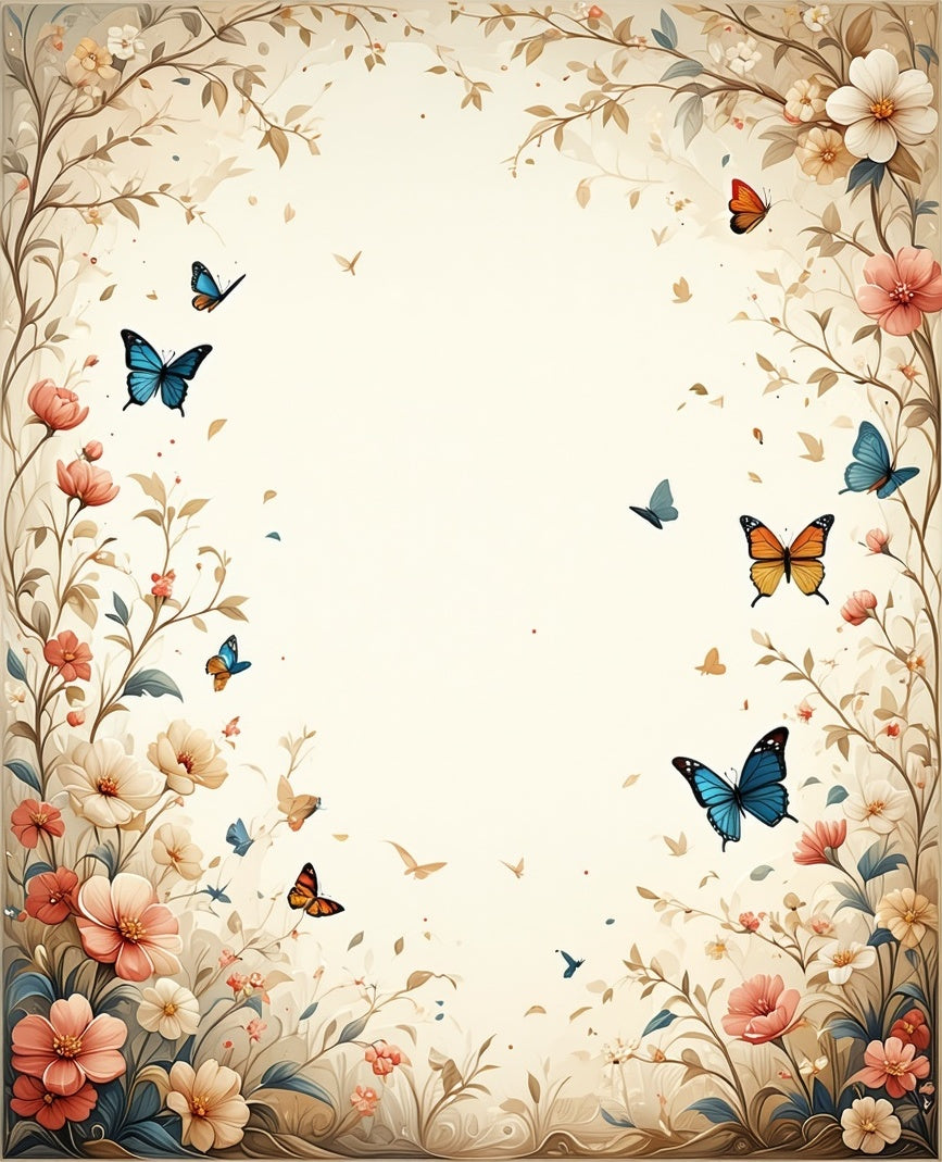 Vintage Floral Butterfly Meadow Design Rug