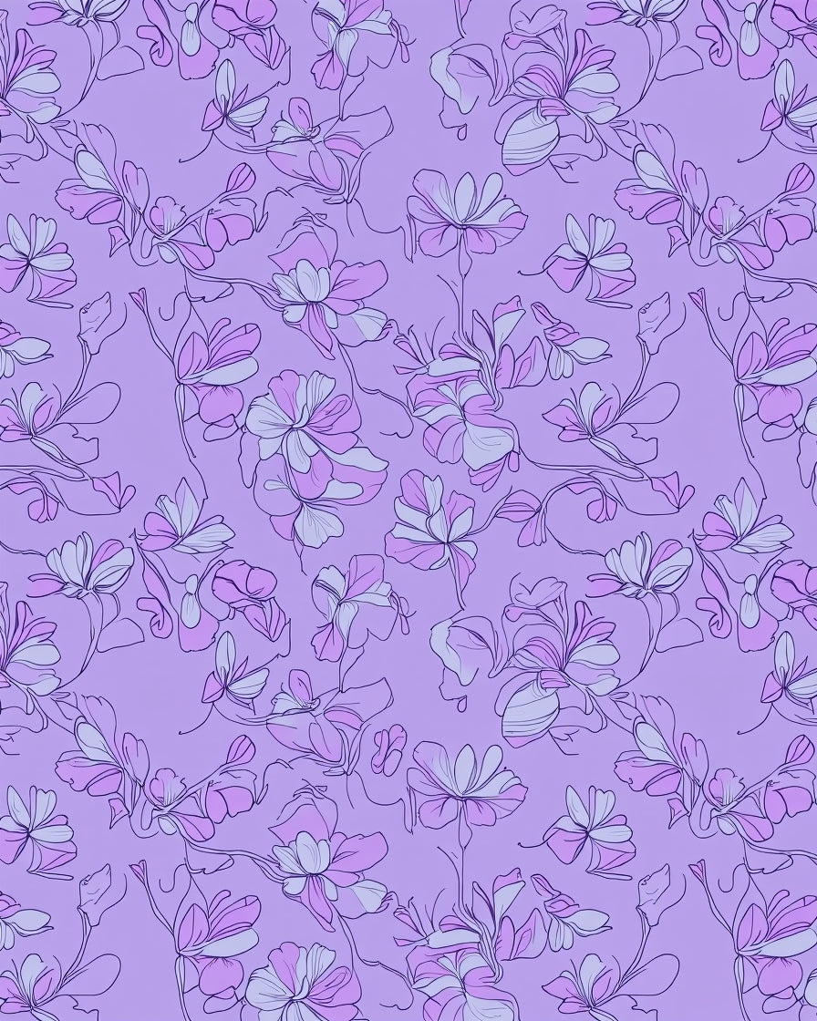 Delicate Floral Outline Lavender Print Rug